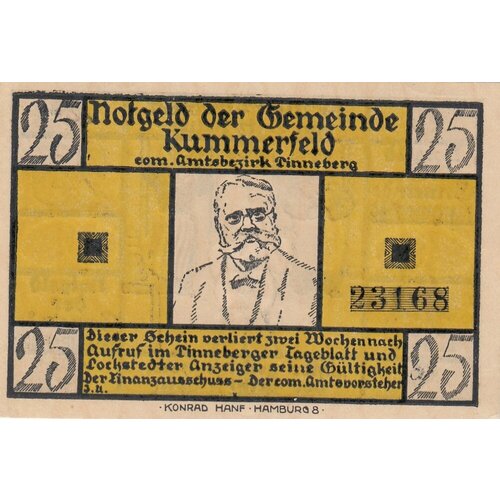 Германия (Веймарская Республика) Куммерфельд 25 пфеннигов 1921 г. (№2) германия веймарская республика растенберг 25 пфеннигов 1921 г 2