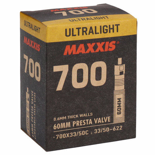 Камера 700x33/50C Maxxis Ultralight 0.6 мм вело нип. 60 мм камера maxxis fat tire 26x3 80 5 00 1 0 мм вело нип