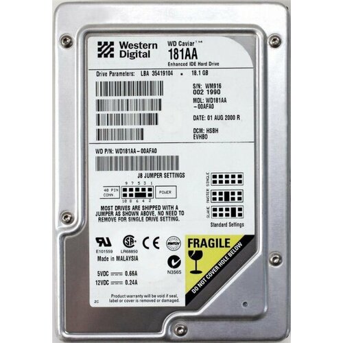 Жесткий диск Western Digital WD181AA 18Gb 5400 IDE 35 HDD 228500₽