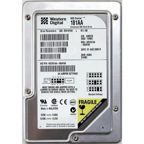 Жесткий диск Western Digital WD181AA 18Gb 5400 IDE 3.5 HDD жесткий диск western digital wd100eb 10gb 5400 ide 3 5 hdd