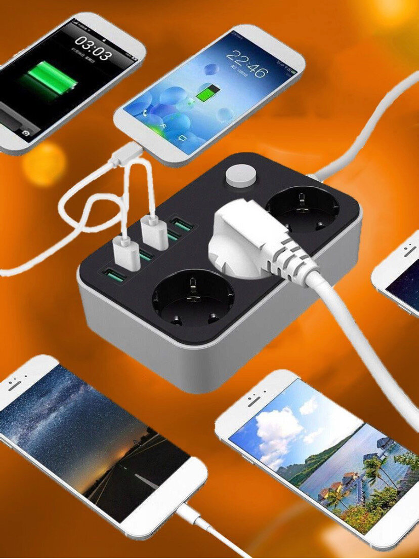 Сетевой фильтр с usb / Сетевой фильтр с юсб портами / Тройник электрический / Удлинитель / Пилот с usb / 6 USB. — фото 5
