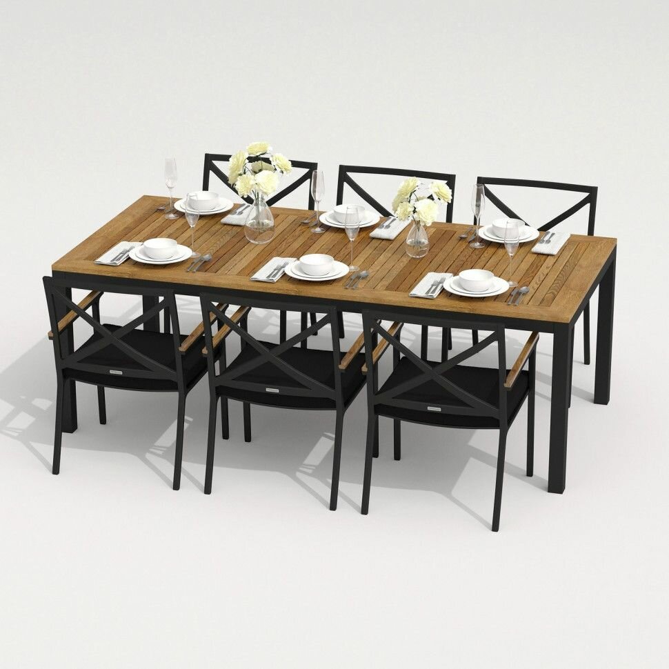 Обеденная группа Ideal Patio TELLA FESTA - стол тик 200/каркас карбон Каркас карбон / стол тик 200 / ткань черная