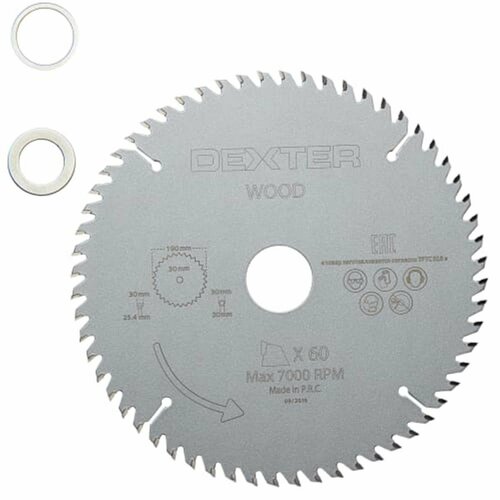 Пильный диск по дереву Dexter FD-E031903060T, 190x30 мм, 60 Т