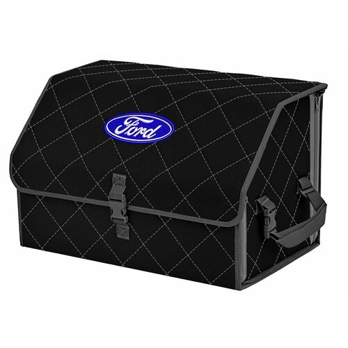 Органайзер-саквояж в багажник "Союз" (размер L). Цвет: черный с серой прострочкой Ромб и вышивкой Ford (Форд).