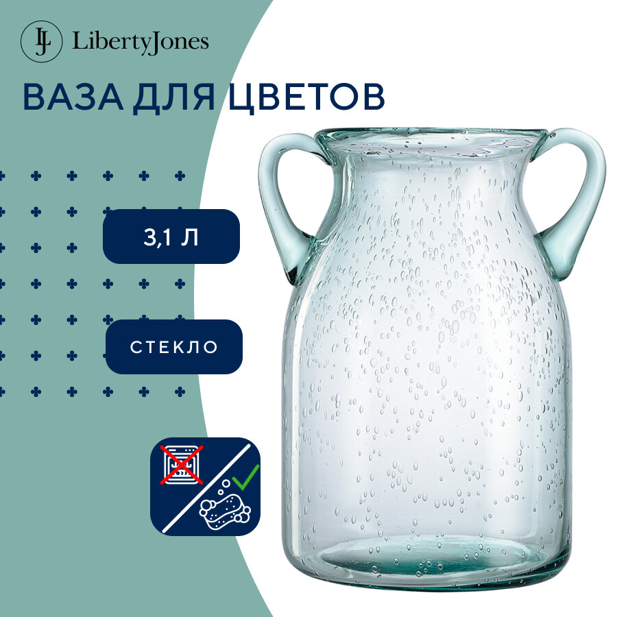 Ваза для цветов и сухоцветов Flowi 25 см стеклянная настольная с ручками Liberty Jones LJ0000156