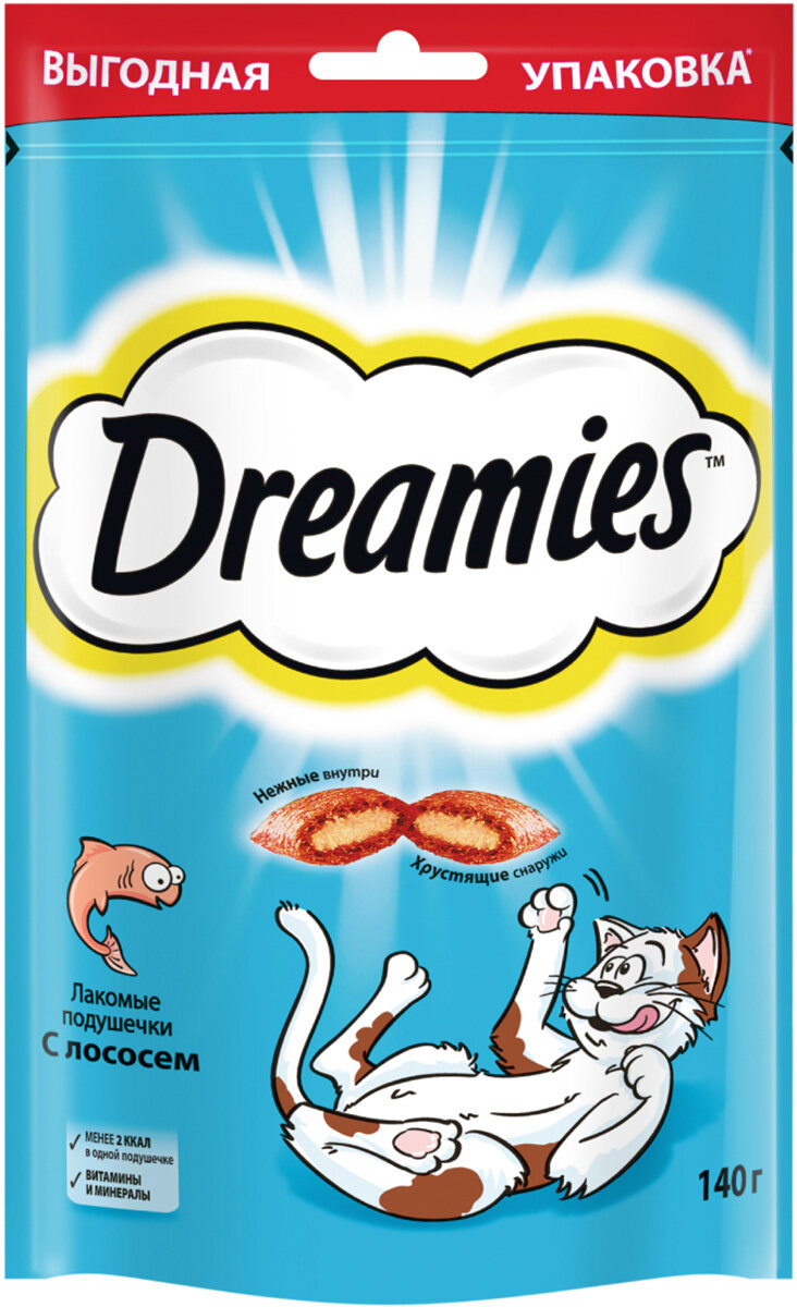 Лакомство DREAMIES для кошек подушечки с лососем 140 гр