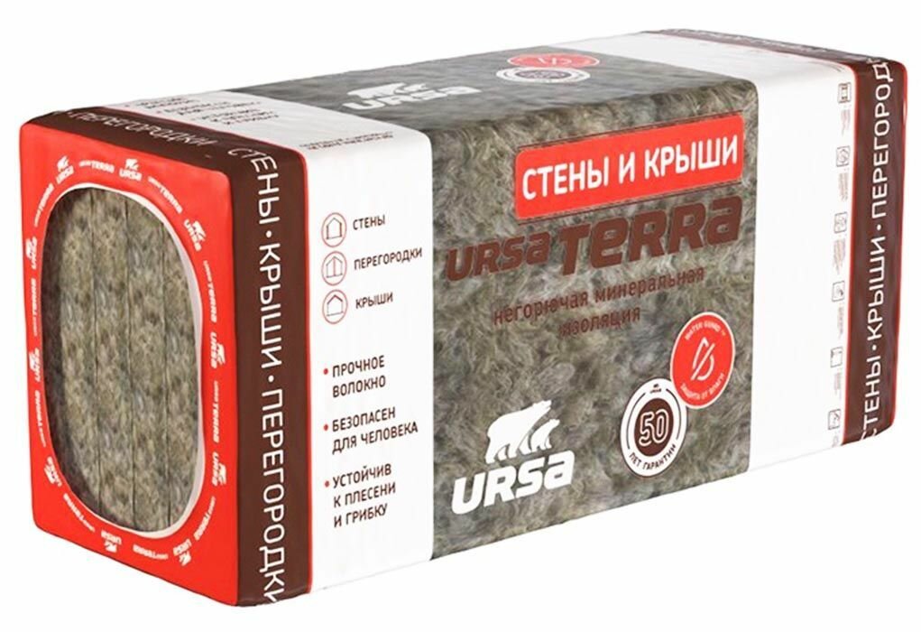 Урса Терра 36PN утеплитель 1200х610х50мм (10шт) (7,32м2) (0,36м3) / URSA Terra 36PN Стены и крыши минеральная вата 1200х610х50мм (7,32м2) (0,36м3) (уп