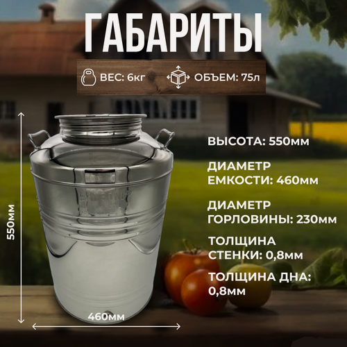 Изображение товара Бидон Sansone (фляга) из нержавеющей стали 75 литров (Италия)