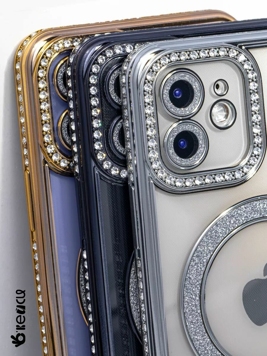 Чехол на iPhone 11 MagSafe со стразами, серебристый — фото 1