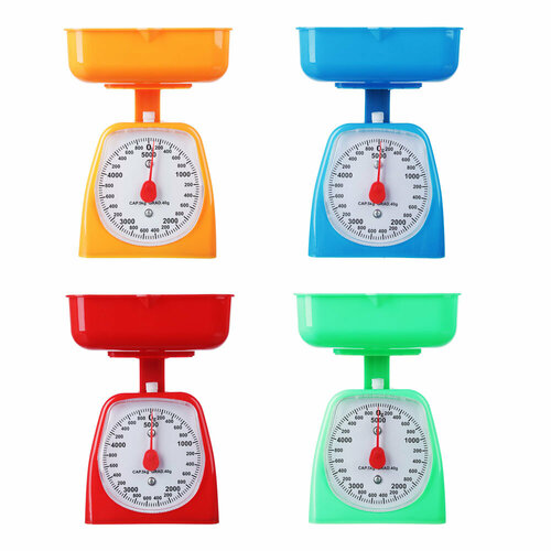 Весы кухонные механические пластиковая чаша 800мл макс нагр до 5кг 4 цвета 2 штуки 1330₽