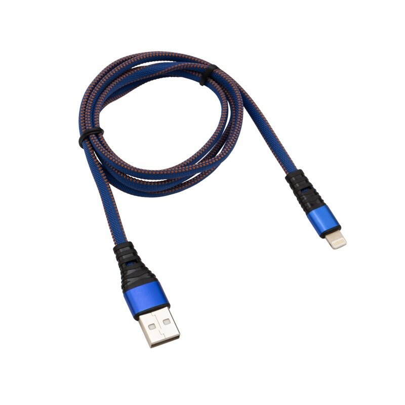фото Кабель USB - Lightning 2.4 A, синяя нейлоновая оплетка