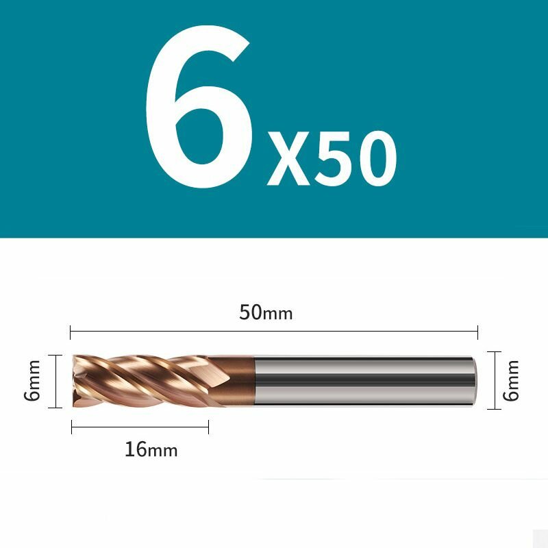 Фреза концевая монолитная твердосплавная D6*C15*P55*d6*Z4*L50 по металлу 55HRC