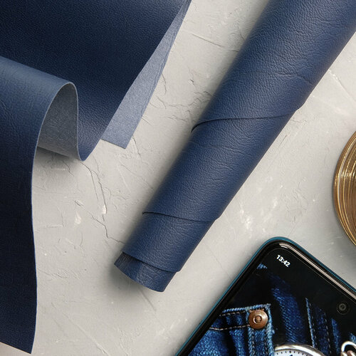 Переплетный кожзам (Италия), тиснение мятая кожа, синий, отрез 35*50 см