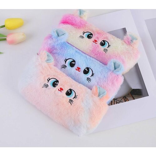 Школьный плюшевый пенал косметичка Cat Face - Розовый