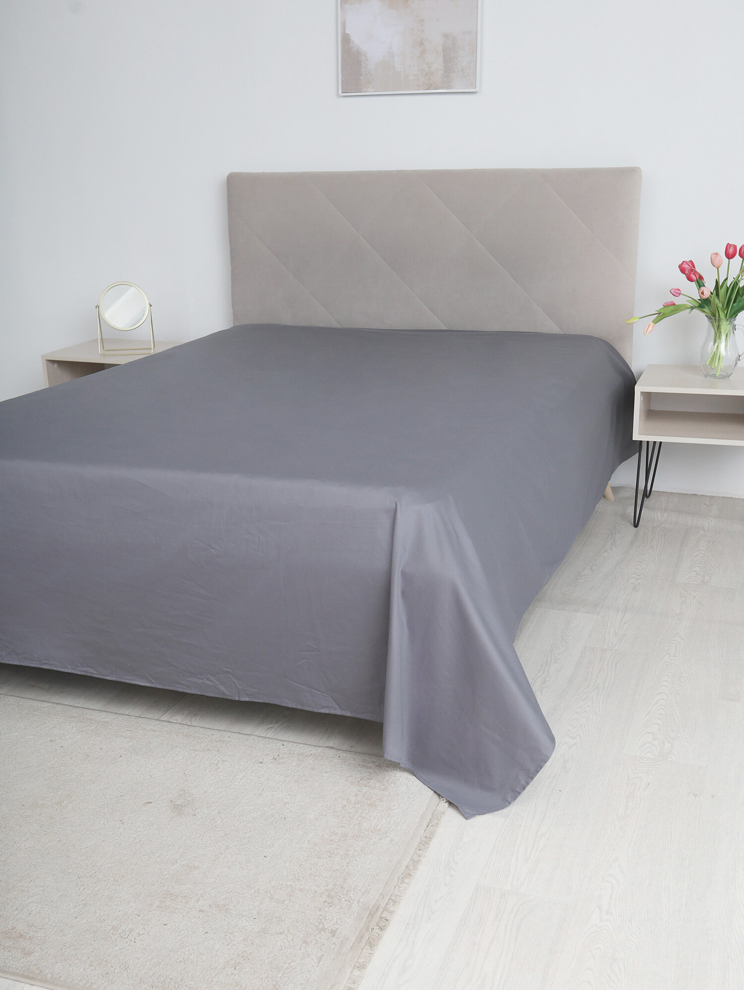 фото Сатиновая простыня PSO-006 серый Elintale (серый), Простыня 160x230