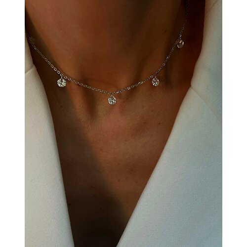 Колье LU Jewel серебро 925 проба родирование фианит длина 37 см серебристыйбелый 7390₽