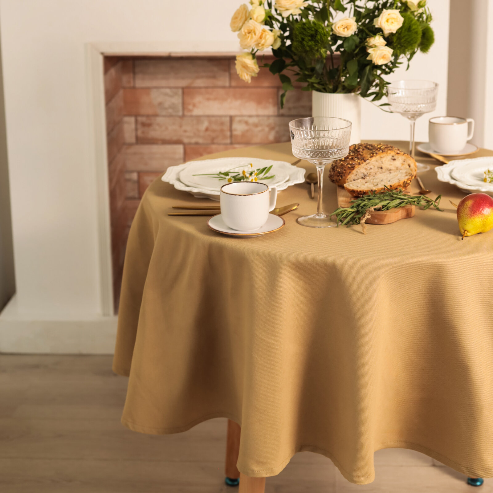 Скатерть Этель Kitchen круглая 146 +/-2 см, цв. бежевый, 100% хл, саржа 250 г/м2