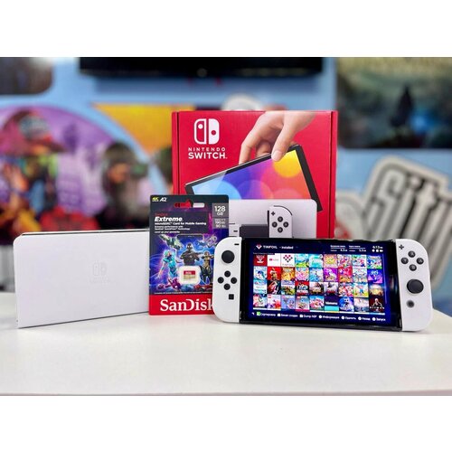 Чипованная Nintendo Switch Oled Белая 128gb 60игр 49000₽