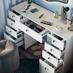 Туалетный столик GRIMSTOL 4-БШ для спальни, белый, 9 ящиков для косметики