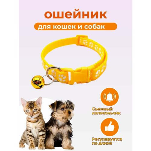 Ошейник для кошек и мелких пород собак , с колокольчиком , желтый