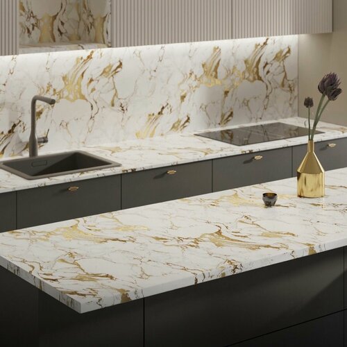 Изображение товара Кухонный фартук на стену "Скиф" 600x600 мм. Цвет - Мрамор золотой