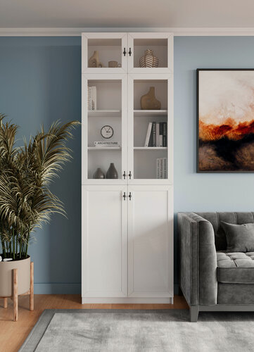 Изображение товара Стеллаж Билли Хелена-21 с антресолью Белый/Черный для документов для книг четырехдверный 90*230*40