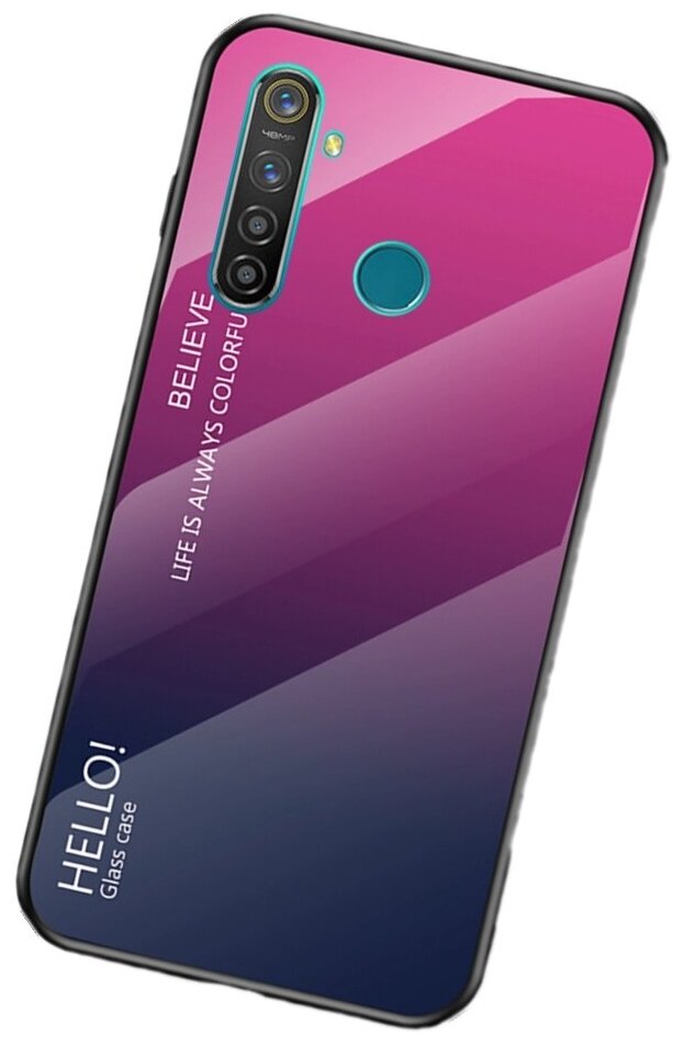 Чехол-бампер MyPads для Realme 5 /5i / 5s стеклянный из закаленного стекла с эффектом градиент зеркальный блестящий переливающийся фиолетовый