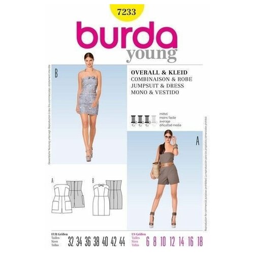 Выкройка Burda 7233-Платье, Комбинезон выкройка burda 9325 комбинезон