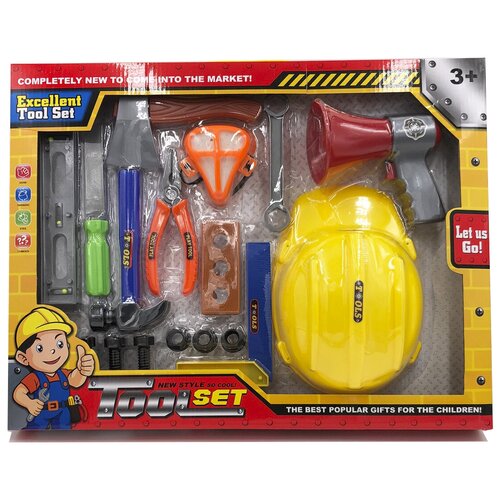 Набор игрушечных инструментов для детей Tool Set (каска, громкоговоритель, респиратор, топор, молоток, плоскогубцы). Детские строительные инструменты