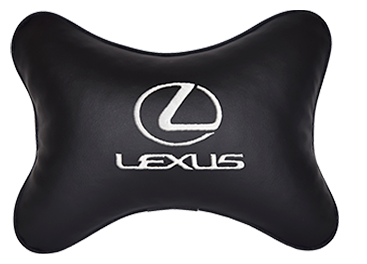 Автомобильная подушка на подголовник экокожа Black с логотипом автомобиля LEXUS