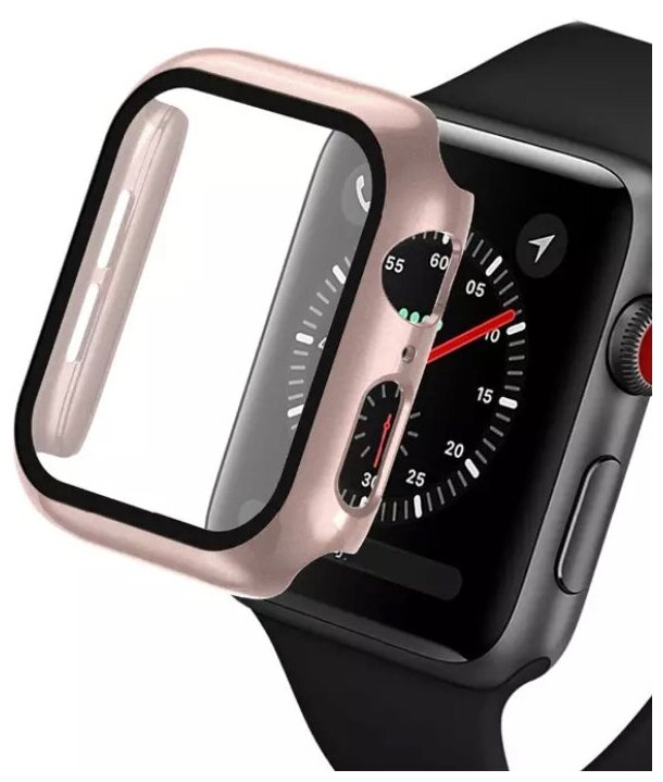 Чехол для Apple Watch 44mm со стеклом розовое золото