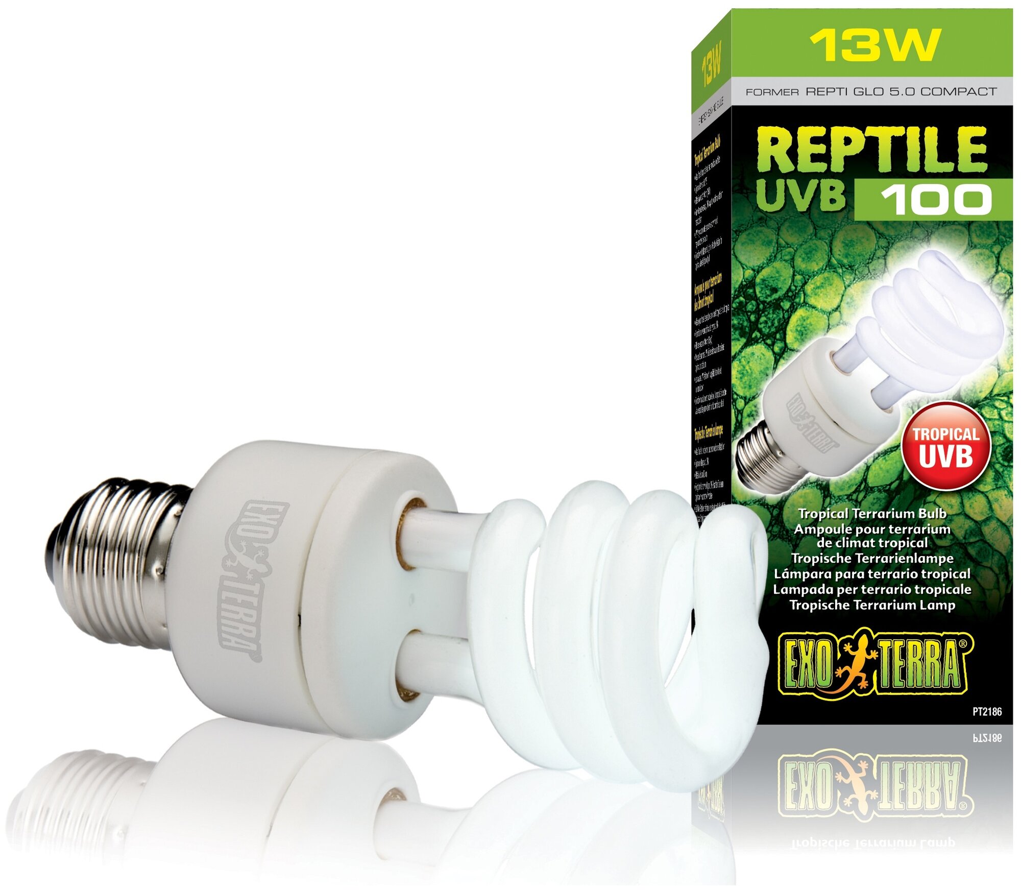 Лампа для террариума Exo Terra(hagen) EXO TERRA Reptile UVB100 former UVB5.0 Compact, 13 W /для тропического террариума/ PT2186 (H221863)