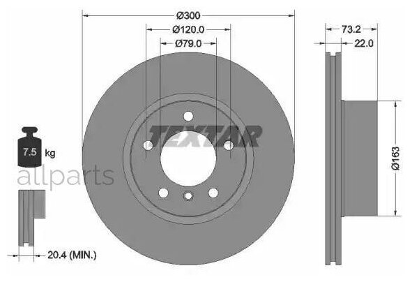 92238505 TEXTAR Диск тормозной передний с покрытием PRO+ BMW 1-F20/F21 / 3-F30/F31/F34/F80 / 4-F32/F33/F36 TEXTAR 92238505