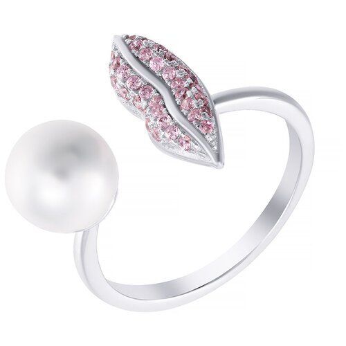 Кольцо JV, серебро, 925 проба, фианит, жемчуг, размер 17.75 кольца джей ви серебряное кольцо с жемчугом цирконием