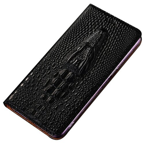 фото Чехол-книжка mypads premium для honor 20s(китайская версия yal-al50) / honor 20 из натуральной кожи с объёмным 3d рельефом головы кожи крокодила роскошный эксклюзивный черный