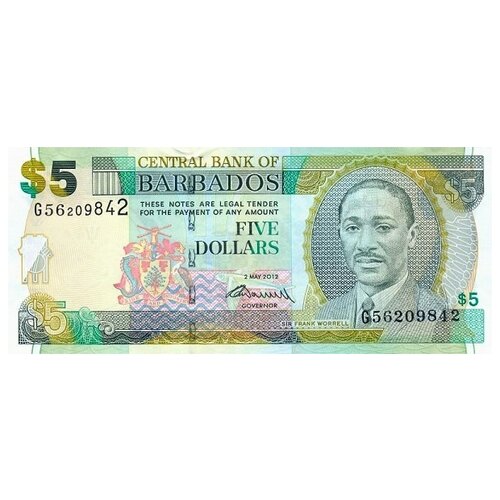Барбадос 5 долларов 2012 г. Портрет сэра Ф. Воррелла UNC