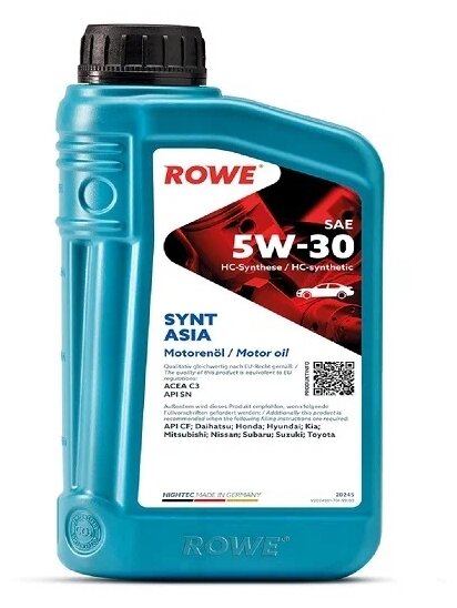 Синтетическое моторное масло ROWE Hightec Synt Asia SAE 5W-30, 1 л, 1 кг