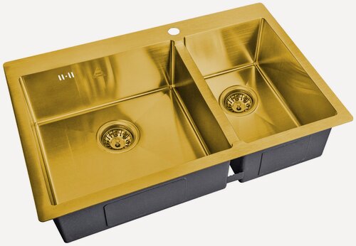 Изображение товара Мойка кухонная ZorG серия STEEL HAMMER SH 78-2-51-L BRONZE бронза, две чаши, основная слева