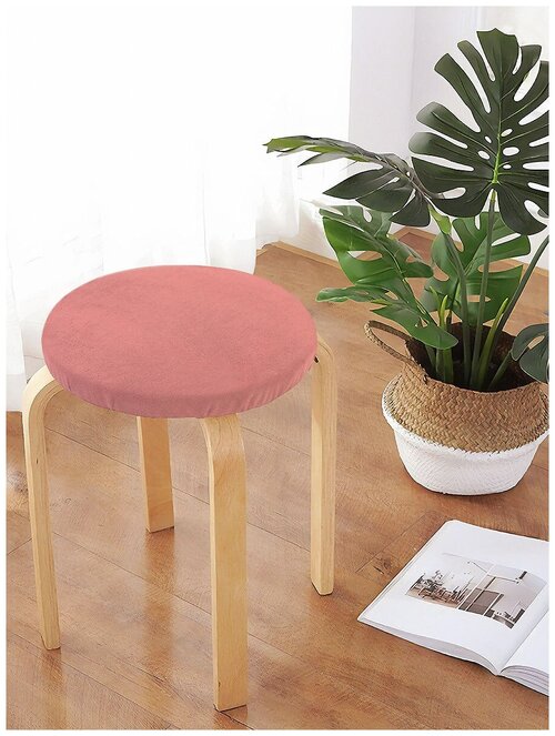 Круглая подушка на стул DeNASTIA 31,5см, бархатная, цвет розовый P111209