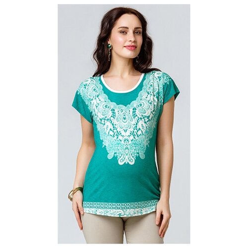 Блуза прямого силуэта трикотажная с орнаментным принтом 42-48 Mammy Size 30481974 зеленый (Зеленый; Размер 44)