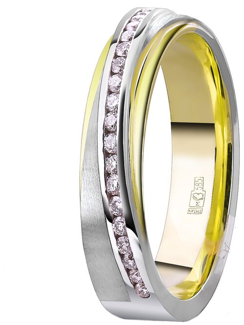 Кольцо обручальное Юверос, комбинированное золото, 585 проба, бриллиант, размер 17.5