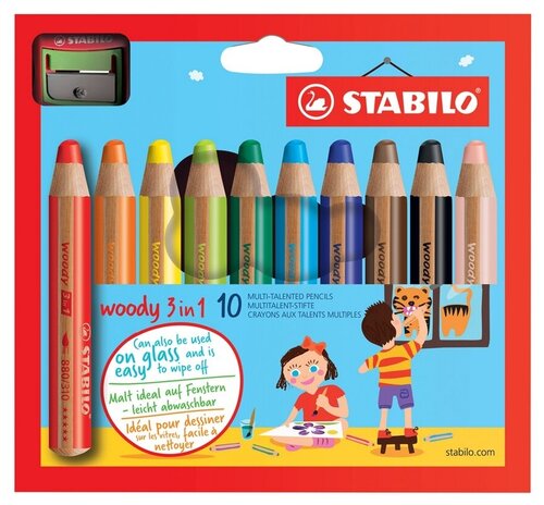 STABILO Цветные карандаши Woody 3 in 1 10 цветов (880/10-2)