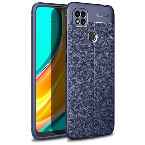 фото Чехол mypads для xiaomi redmi note 9 из качественного износостойкого силикона с декоративным дизайном под кожу с тиснением синий