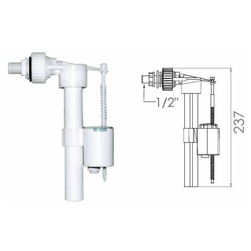Поплавочный клапан боковой подачи воды, 1/2, пл. резьба, AV Engineering (AVE129704) впускной клапан для унитаза av engineering ave129705