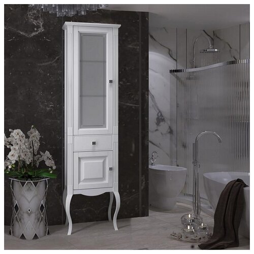 Шкаф-пенал для ванной Opadiris Лаура левый, (ШхГхВ): 45.2х37х180 см, белый матовый