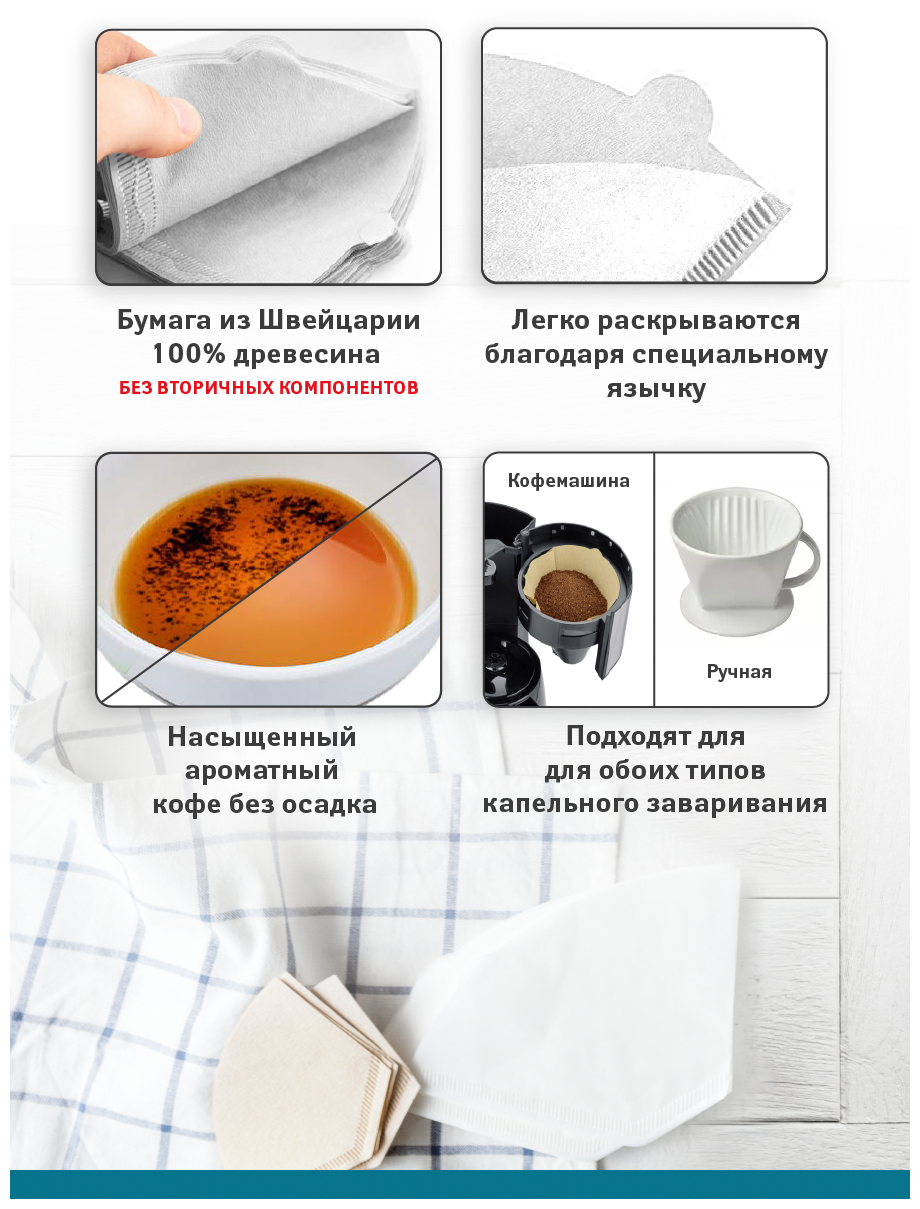 Фильтр для кофеварки TATKRAFT, бумажные, отбеленные, №4, одноразовые 100 шт