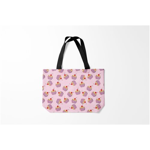 фото Сумка-шоппер / 46х35 см / популярные иллюстрации / еда капкейки на розовом burnettie
