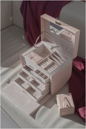 Изображение товара Шкатулка Ismat Decor S-700B-1, для украшений, бежевая, пудровая, большая, 22x18.5x27 см