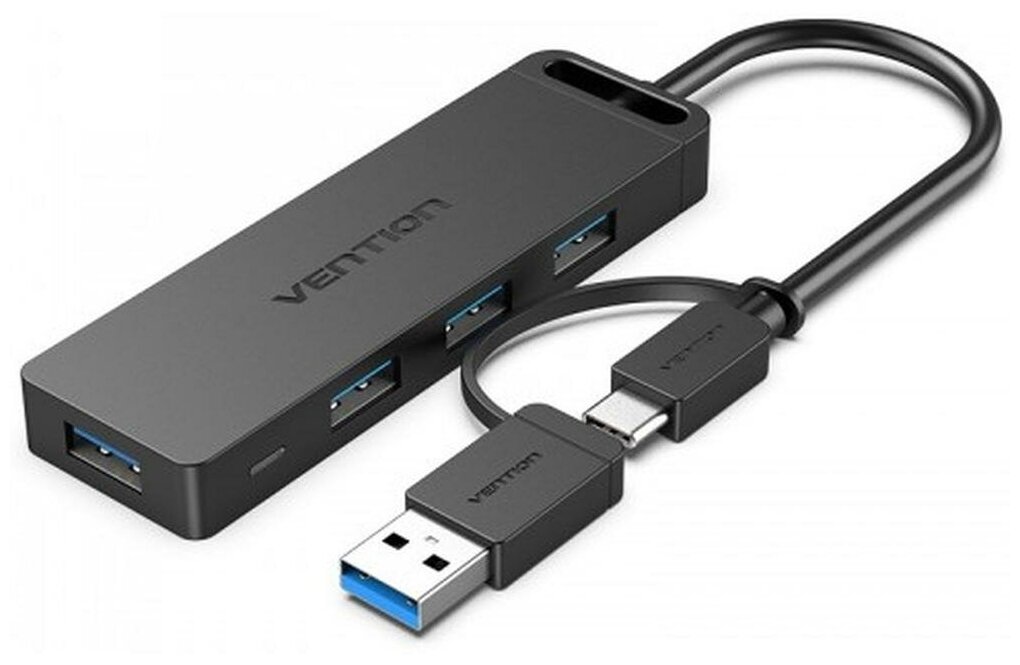 Разветвитель USB Vention OTG USB-C+USB 3.0/USB 3.0 на 4 порта черный - 0.15 м (CHTBB)