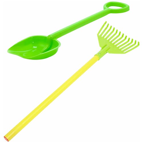 Игрушки для песочницы для снега Лопатка для песочницы зеленая 50 см + Грабли детские веерные игрушки для песочницы для снега грабли детский садовые лопатка 50 см салатовая